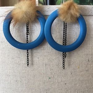 Wood, fur, and chain earrings